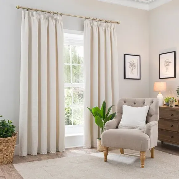 Pencil Pleat Curtains - Ivory, Boucle