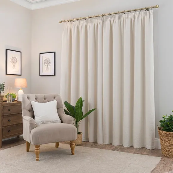Pencil Pleat Curtains - Ivory, Boucle