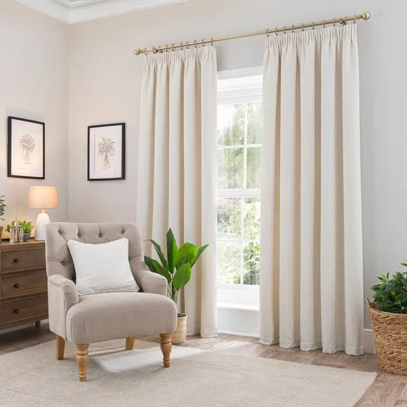 Pencil Pleat Curtains - Ivory, Boucle