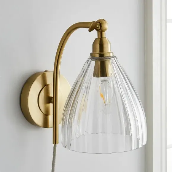 Plug In Wall Light with Adjustable Head - Brass