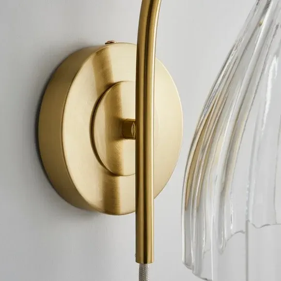 Plug In Wall Light with Adjustable Head - Brass