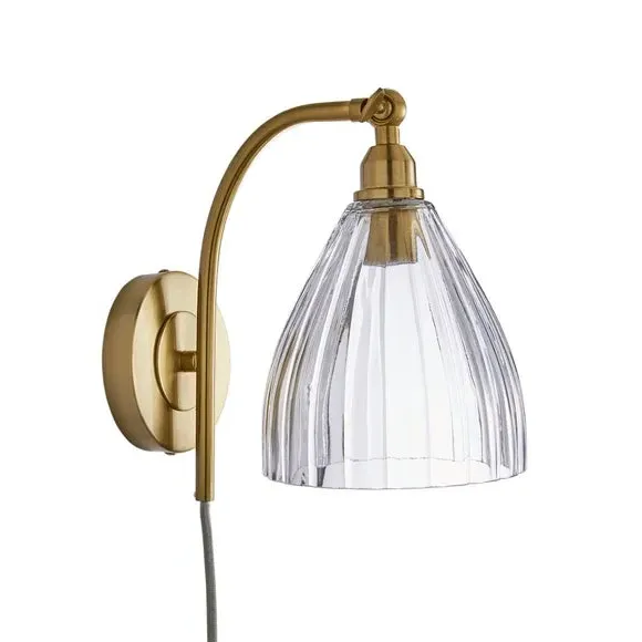 Plug In Wall Light with Adjustable Head - Brass