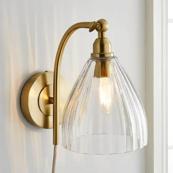 Plug In Wall Light with Adjustable Head - Brass