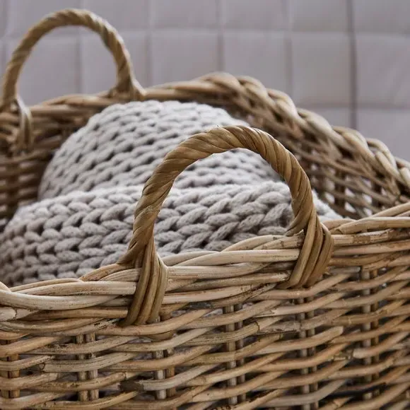 Rattan Storage Basket - Grey, Natural Rattan