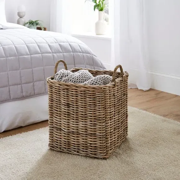 Rattan Storage Basket - Grey, Natural Rattan image