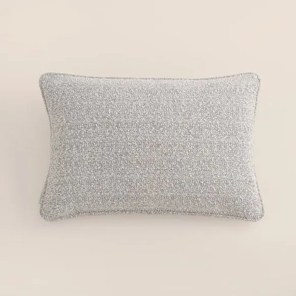 Rectangular Cushion with Feather Fill - Grey, Boucle