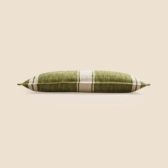 Rectangular Striped Cushion - Olive, Feather