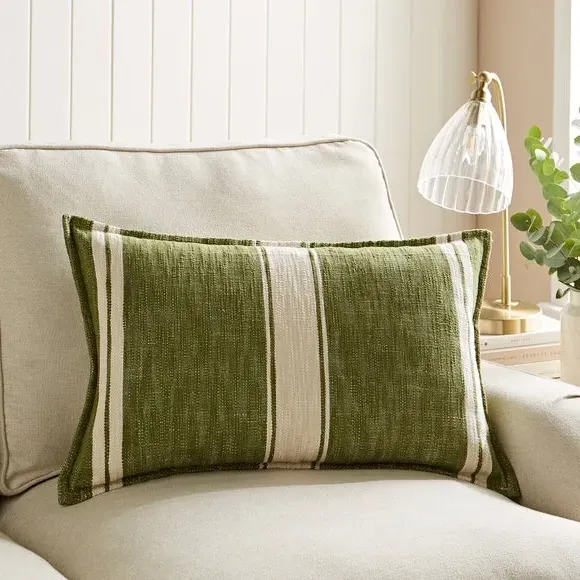 Rectangular Striped Cushion - Olive, Feather