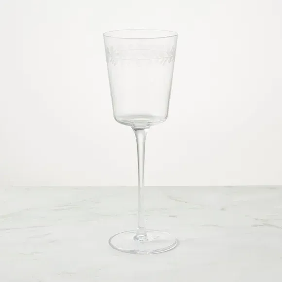 Red Wine Glass with Etched Detail - Clear Glass image