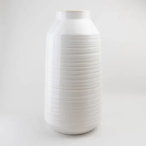 Ripple Vase with Ridged Design - Cream, Ceramic