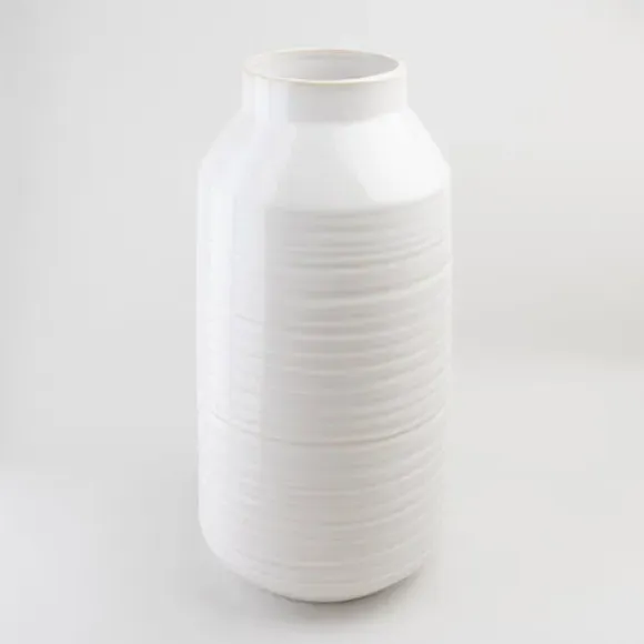 Ripple Vase with Ridged Design - Cream, Ceramic