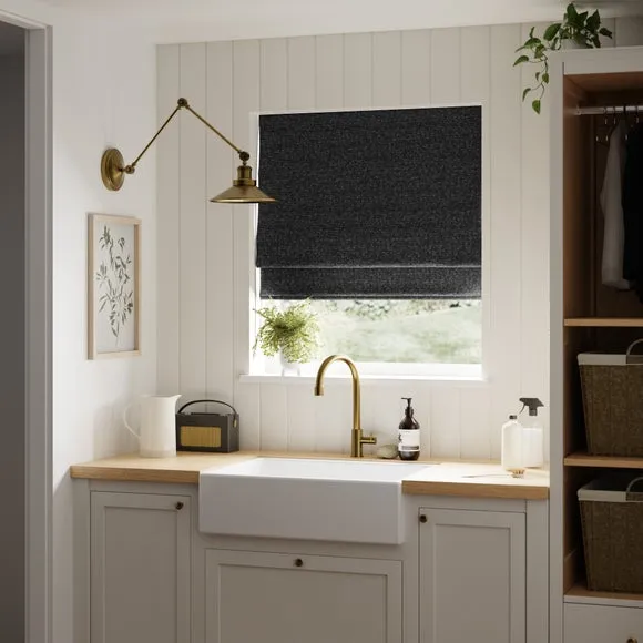 Roman Blind with Texture - Black, Boucle