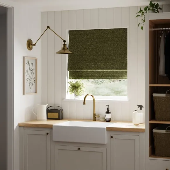 Roman Blind with Texture - Olive, Boucle