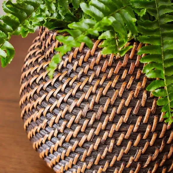 Round Plant Pot - Brown, Woven Rattan