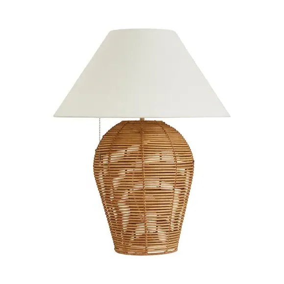 Round Table Lamp with Switch - Beige, Rattan