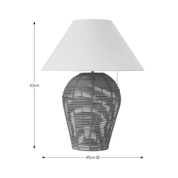 Round Table Lamp with Switch - Beige, Rattan