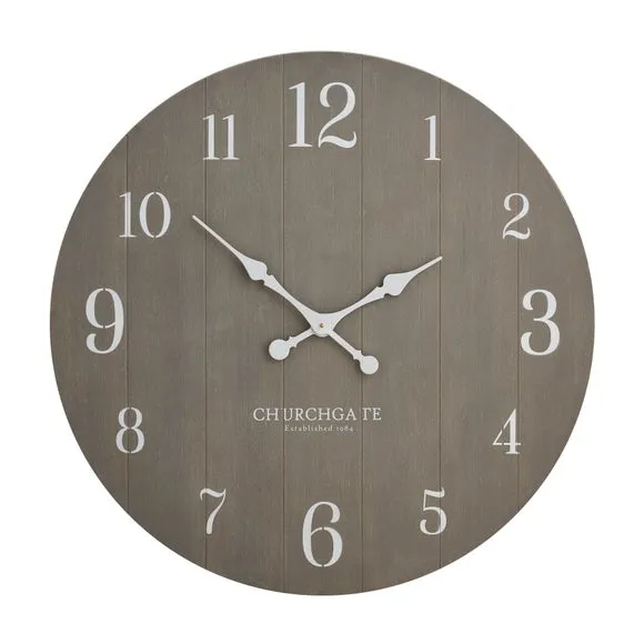 Round Wall Clock Distressed - Grey, Wood