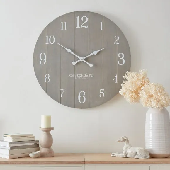 Round Wall Clock Distressed - Grey, Wood image