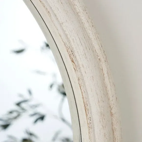 Round Wall Mirror - Ivory, Painted Oak