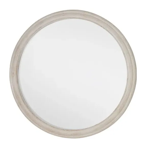 Round Wall Mirror - Ivory, Painted Oak