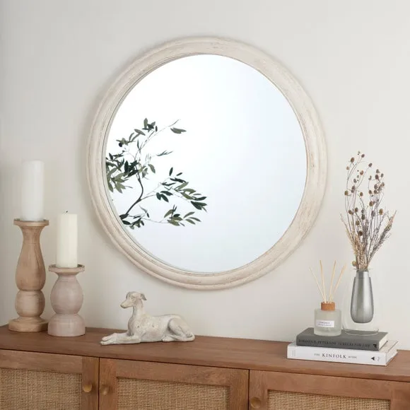 Round Wall Mirror - Ivory, Painted Oak image