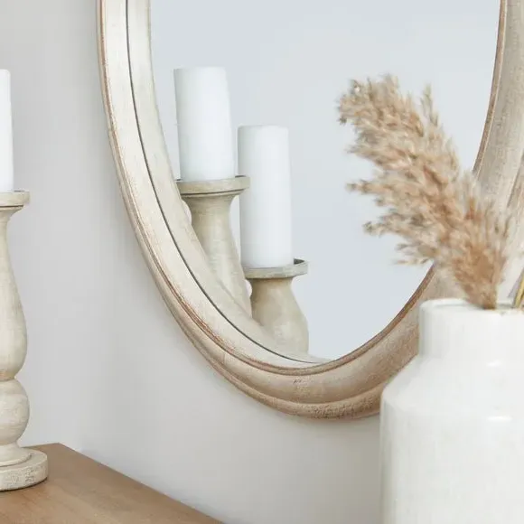 Round Wall Mirror - Oak, Painted Wood