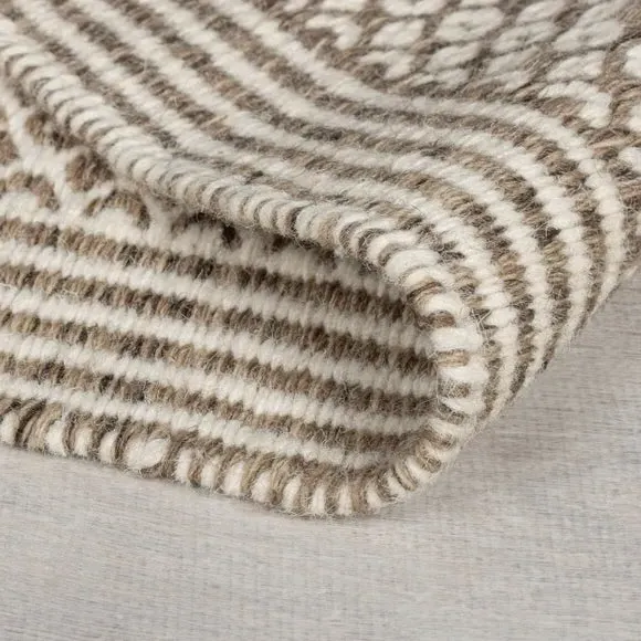 Runner Rug Geometric Design - Natural, Wool