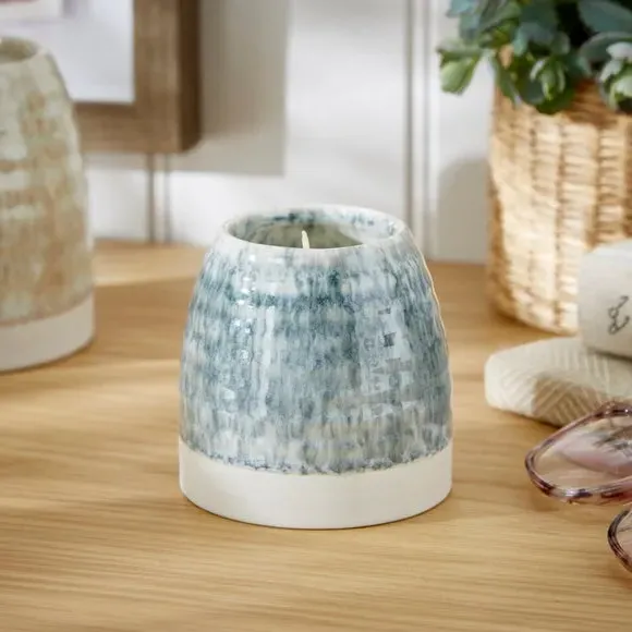 Scented Candle with Ceramic Vessel - Blue