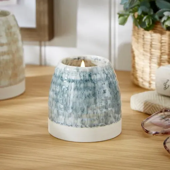 Scented Candle with Ceramic Vessel - Blue image