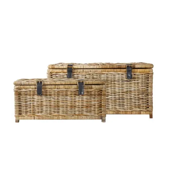 Set of 2 Storage Trunks - Brown, Rattan