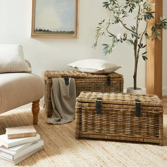 Set of 2 Storage Trunks - Brown, Rattan