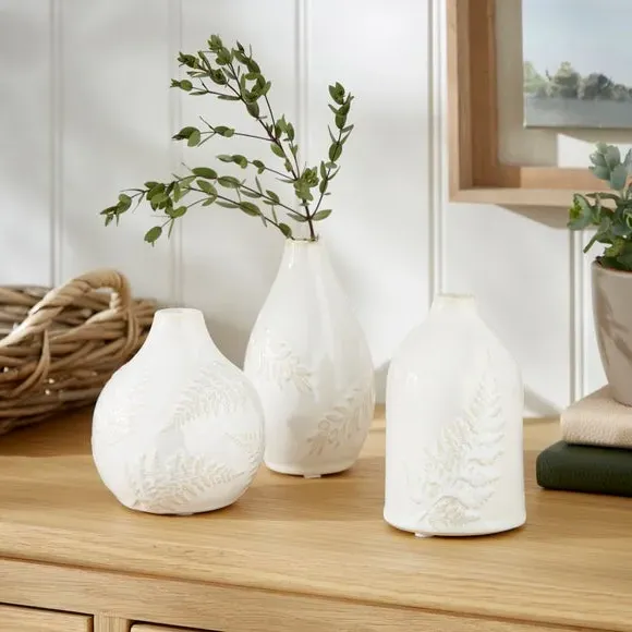 Set of 3 Bud Vases with Fern Design - Ivory image