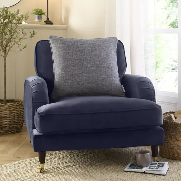 Square Cushion Cover Herringbone - Blue, Polyester image