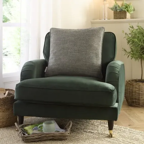 Square Cushion Cover Herringbone - Olive, Polyester