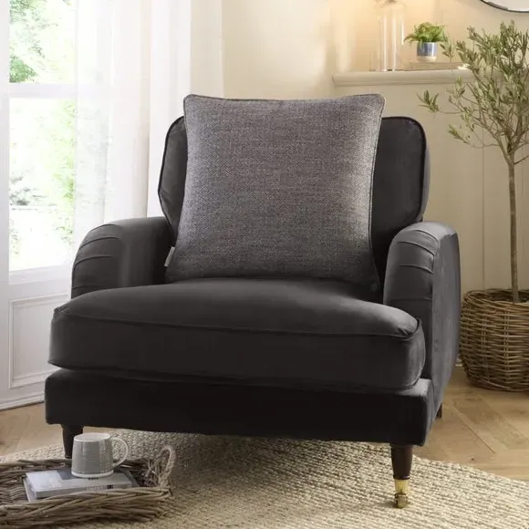 Square Cushion Cover Herringbone - Steel, Polyester