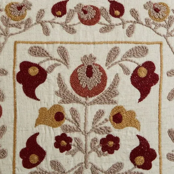 Square Cushion Embroidered - Natural, Cotton
