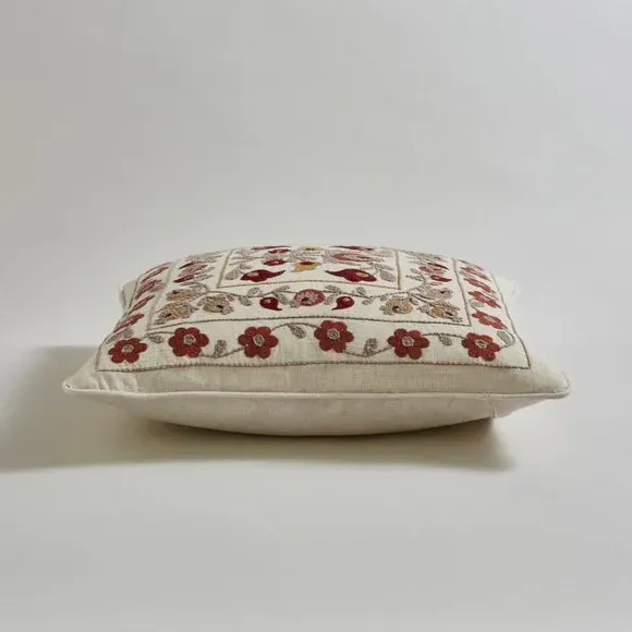 Square Cushion Embroidered - Natural, Cotton
