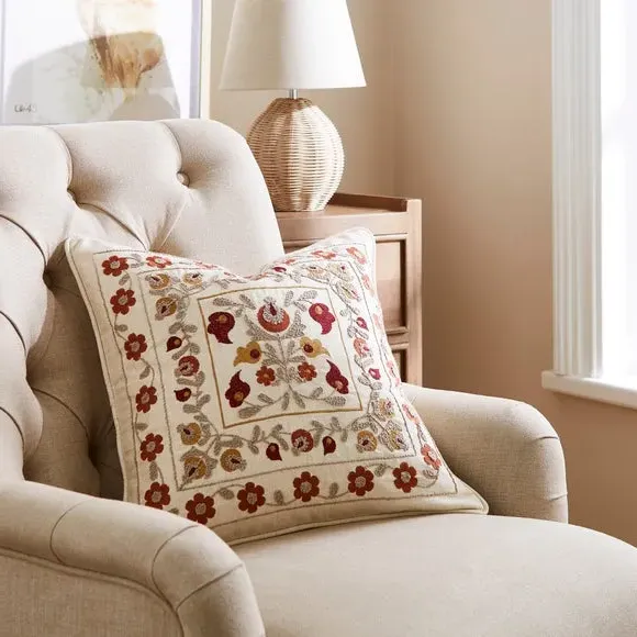 Square Cushion Embroidered - Natural, Cotton image
