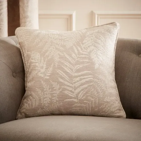 Square Cushion with Botanical Design - Natural