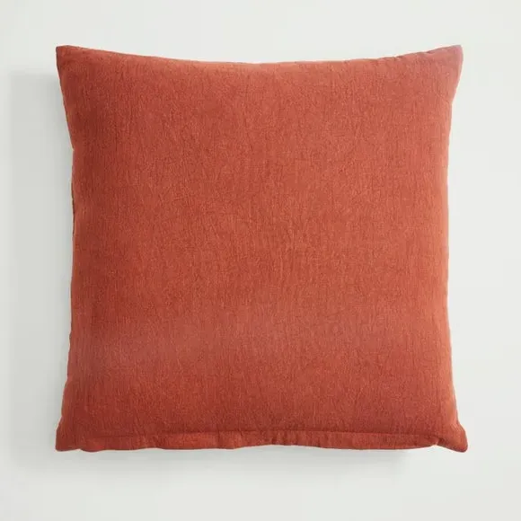 Square Cushion with Embellished Leaf - Orange, Cotton