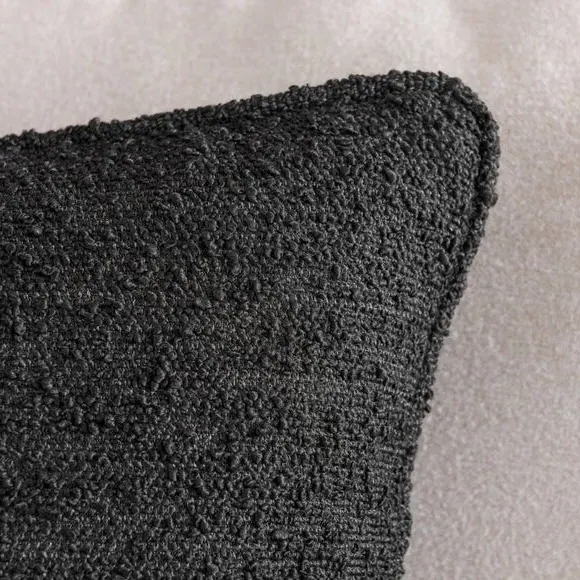Square Cushion with Removable Cover - Black, Boucle