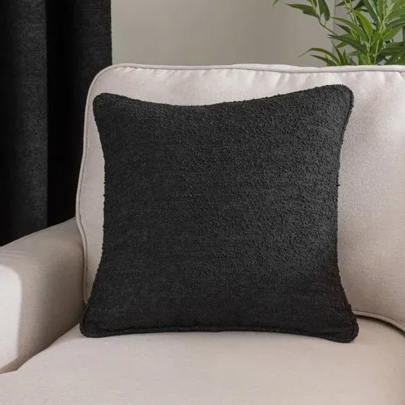 Square Cushion with Removable Cover - Black, Boucle image