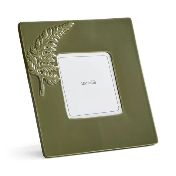 Square Photo Frame Fern Leaf Design - Green, Ceramic