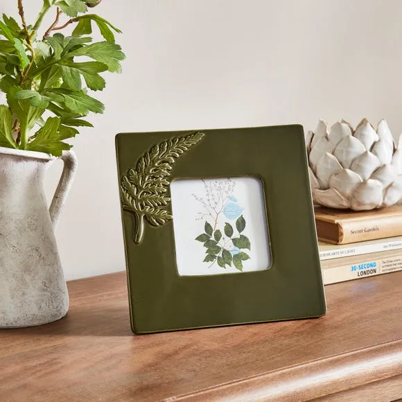 Square Photo Frame Fern Leaf Design - Green, Ceramic image