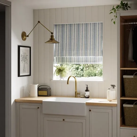 Striped Roman Blind Fully Lined - Folkstone Blue image