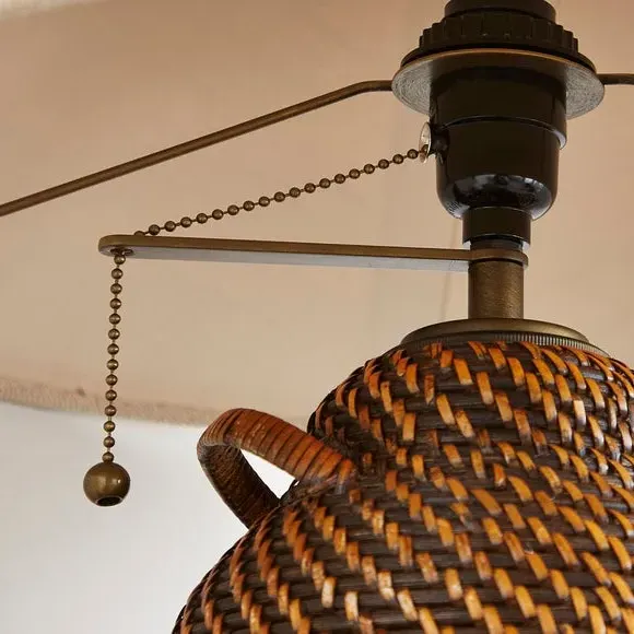 Table Lamp with Pull Cord - Brown, Rattan