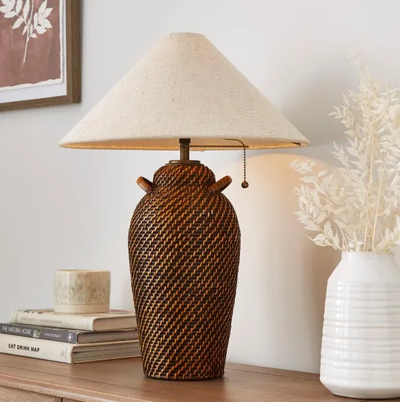 Table Lamp with Pull Cord - Brown, Rattan image