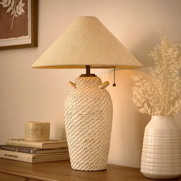 Table Lamp with Pull Cord - Natural, Rattan