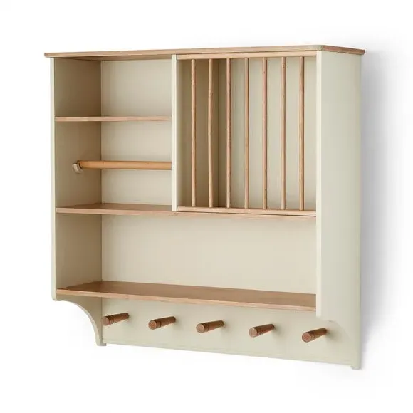 Wall Storage Unit with Plate Rack - Natural Wood
