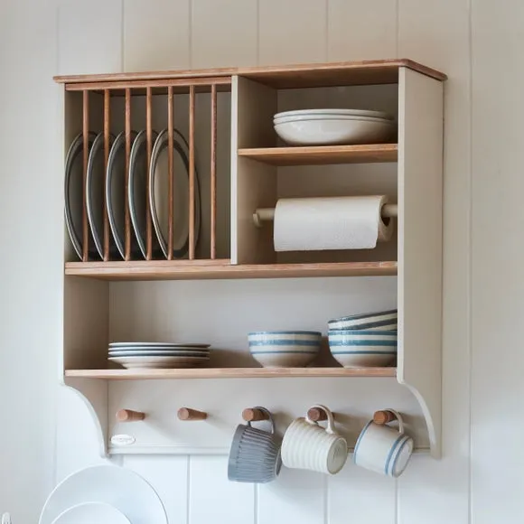 Wall Storage Unit with Plate Rack - Natural Wood